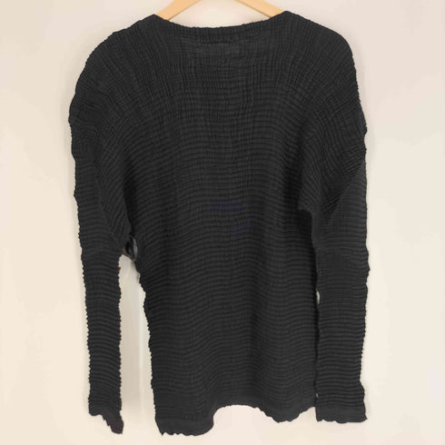 イッセイミヤケ ISSEY MIYAKE 90S 91SS 銀タグ ノーカラー プリーツ サイドスリット カーディガン レディース JPN:2
